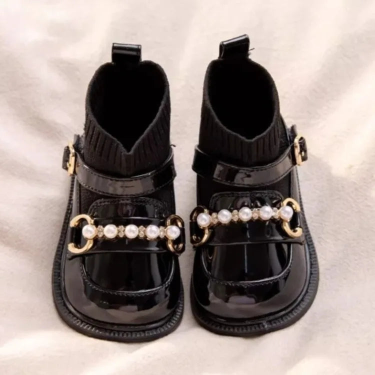 Autumn Winter Girls' Baby Shoes Fleece Lined Short Boots Soft Soled Walking Shoes Princess Leather Shoes for Toddlers
