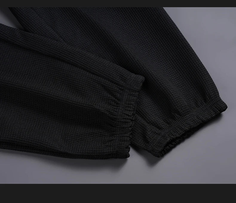 Summer Men's Waffle Sets Casual T-Shirt And Shorts Set Male Sports Suit Solid Color Tracksuit Loose Suits Size