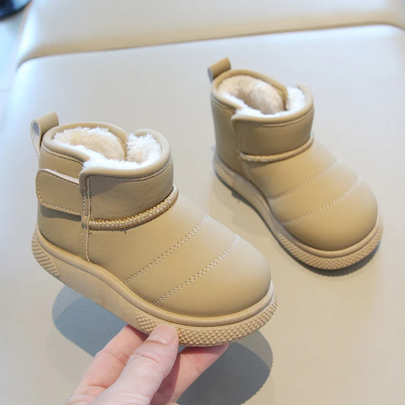 Children Snow Boots Concise Style Plush Chunky Winter Kids Short Boot Solid Color Slip-on Unisex Classic Boys Girls Shoes