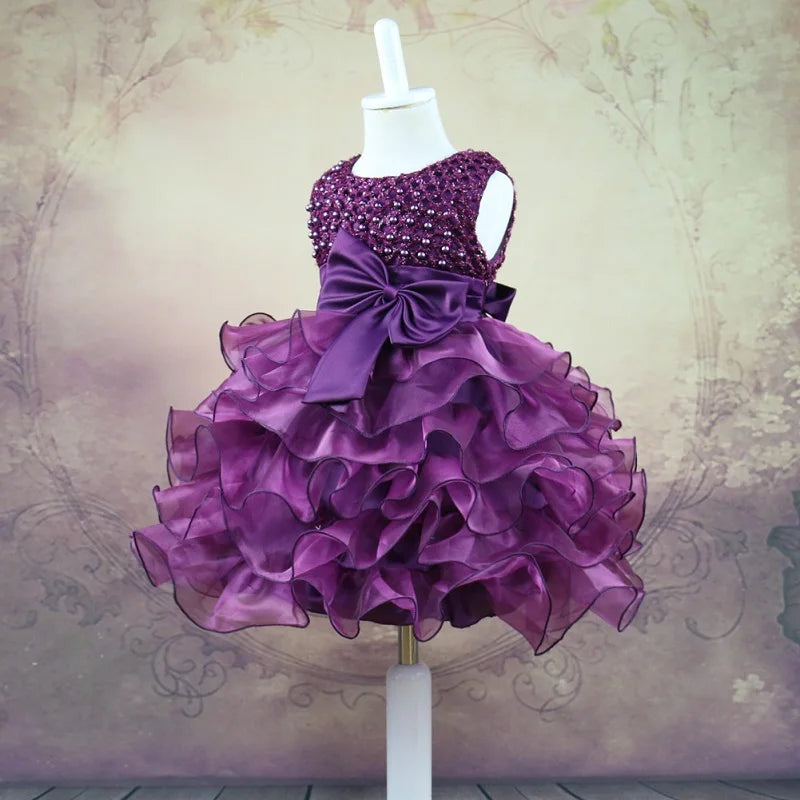 Baby Girl Princess Dress Pearl Infant Toddler Girl layered Vintage Vestido Party Birthday Ball Gown Xmas Baby Clothes 1-7Y