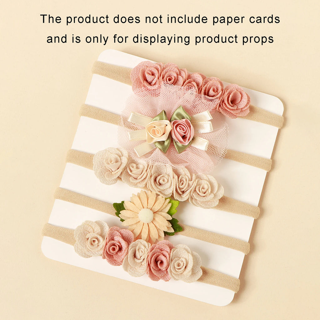 5pcs Pink Lace Rose Flower Headband Baby Cute Sweet Nylon Hairband Newborn Photography Hair Accessories Girl's Headwear