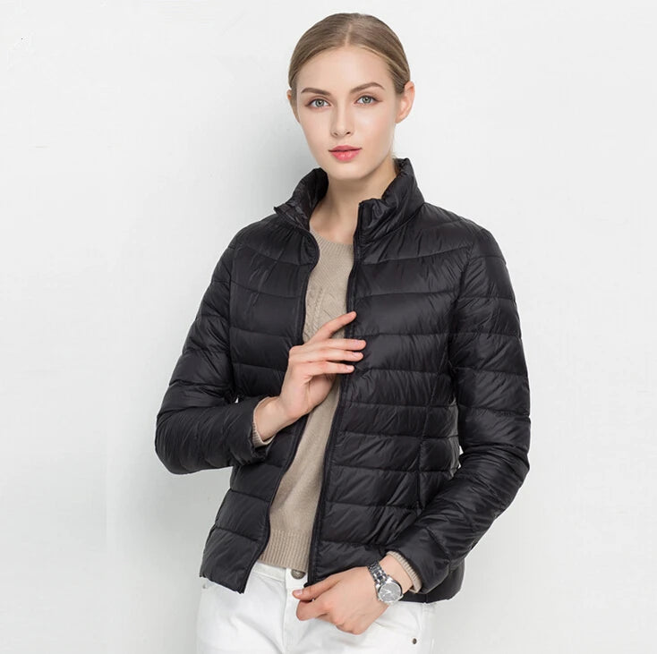 Johnature 2025 New Women Coat Autumn Winter White Duck Down Jacket Solid Colors Warm Slim Zipper Fashion Light Down Coat