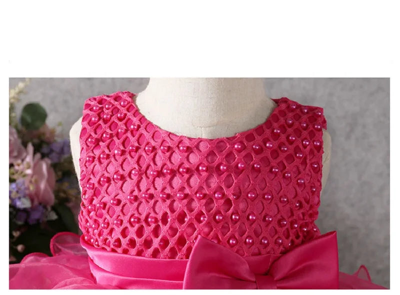 Baby Girl Princess Dress Pearl Infant Toddler Girl layered Vintage Vestido Party Birthday Ball Gown Xmas Baby Clothes 1-7Y