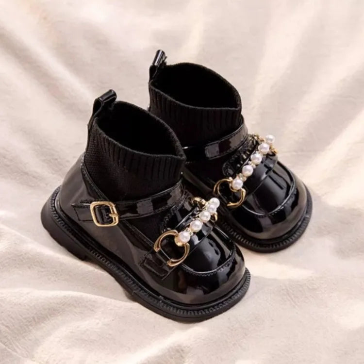 Autumn Winter Girls' Baby Shoes Fleece Lined Short Boots Soft Soled Walking Shoes Princess Leather Shoes for Toddlers