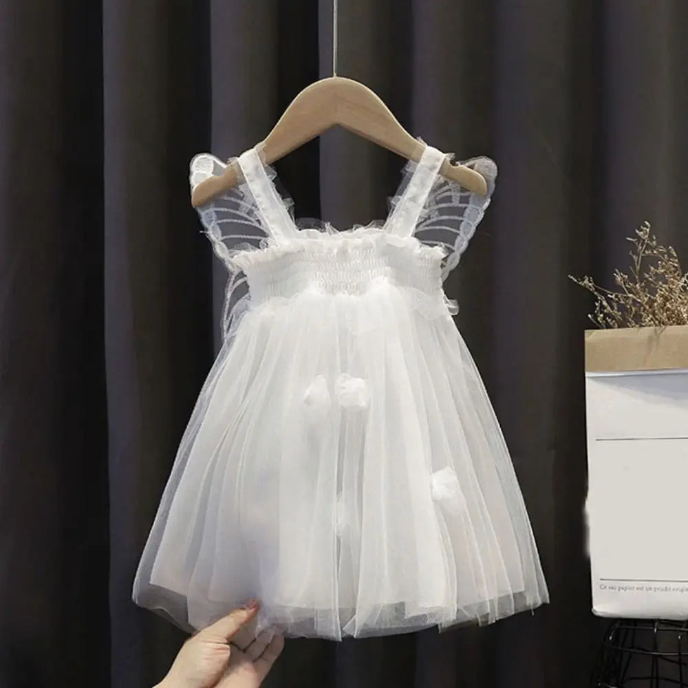 Fashion Lace-up Baby Girl Princess Dress Sleeveless Lace Baby Girl Bubble Dress Sweet Casual Butterfly Wing Pettiskirt Kids