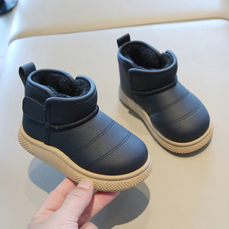 Children Snow Boots Concise Style Plush Chunky Winter Kids Short Boot Solid Color Slip-on Unisex Classic Boys Girls Shoes