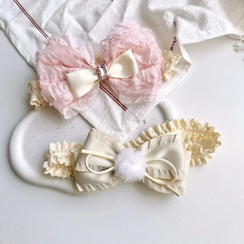 Lace Bows Baby Girl Headband Solid Color Newborn Infant Elastic Hair Bands Baby Hairband Hair Accessories