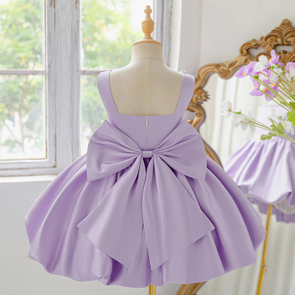 Girls Party Dresses Elegant Pearls Big Bow Princess Dress Baby Girl 1st Birthday Baptism Gown Wedding Birthday Party Girls Dress