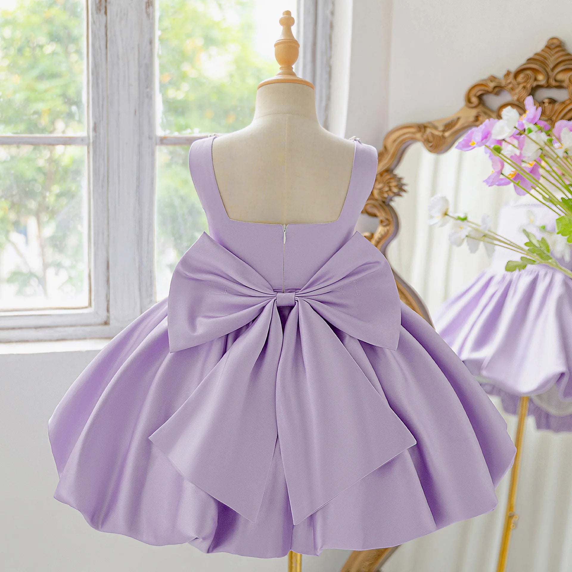 Girls Party Dresses Elegant Pearls Big Bow Princess Dress Baby Girl 1st Birthday Baptism Gown Wedding Birthday Party Girls Dress