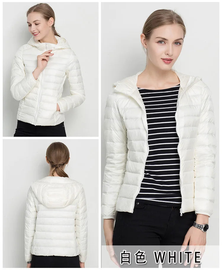 Johnature 2025 New Women Coat Autumn Winter White Duck Down Jacket Solid Colors Warm Slim Zipper Fashion Light Down Coat
