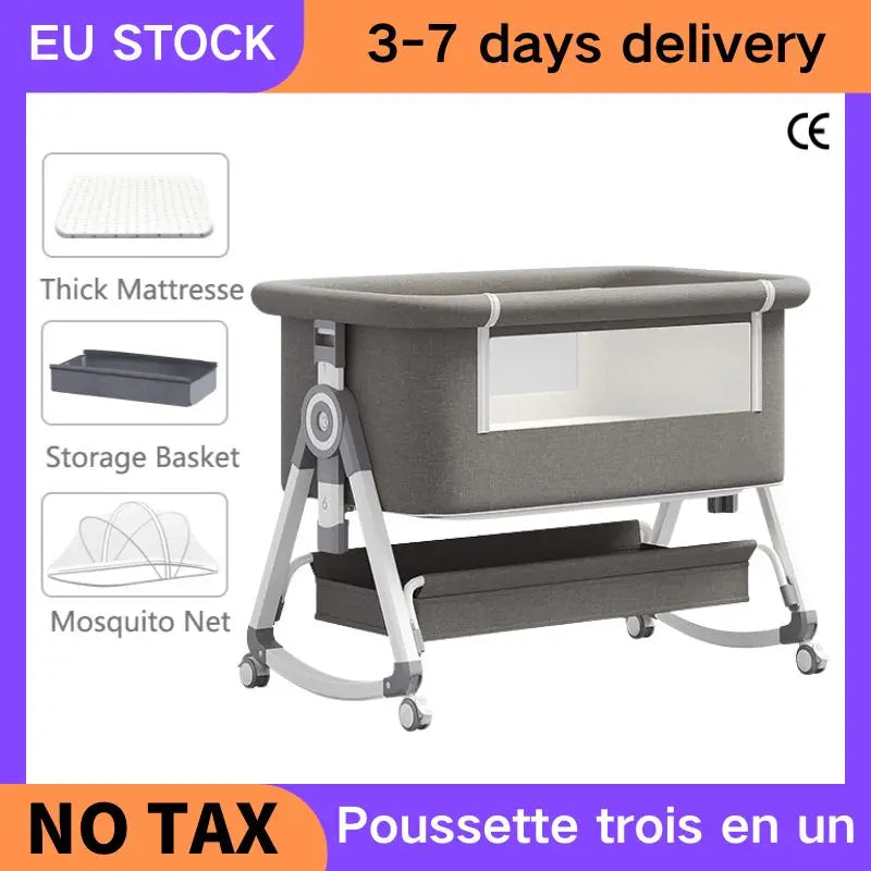 Baby bed 3 in 1 Baby Crib Bedside Crib Baby Playpen 0-3 years child multi-function folding and lifting With Mosquito Net & Wheel