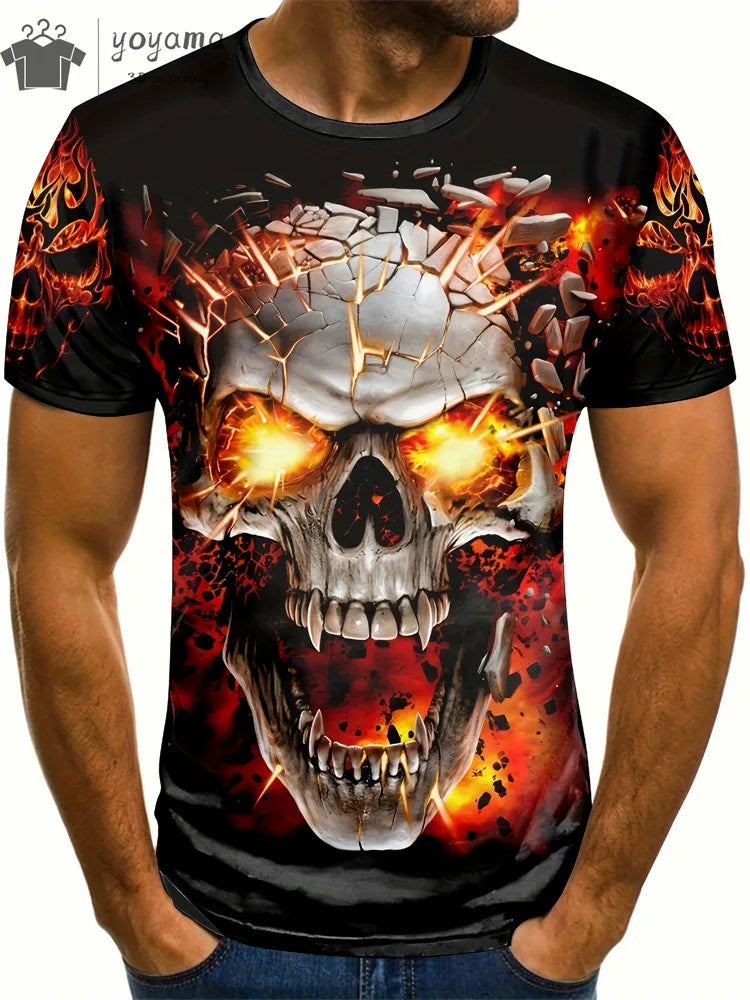 Men's Horror Skull Print T-Shirt 3D Print Vintage O-Neck Short Sleeve Fashion Oversized T-Shirts Men's Summer Street Clothing