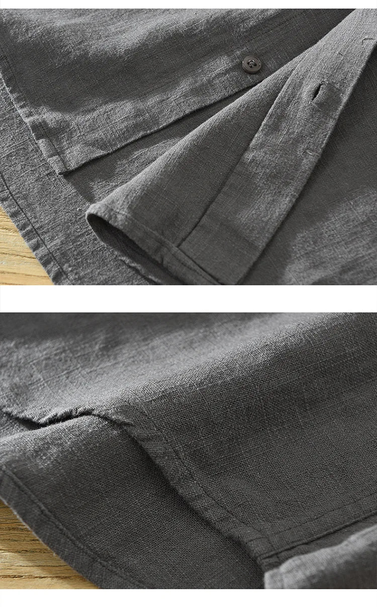 Summer New Linen Cotton Casual Shirt for Men Clothing Vintage Short Sleeve Streetwear C2759