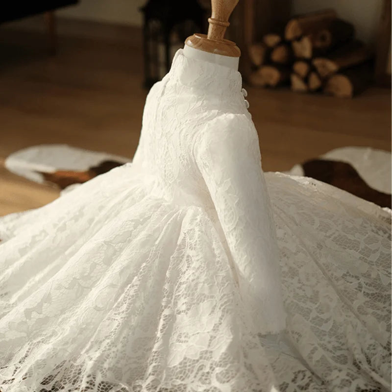 Fashion Baby Girl Princess Lace Tutu Dress Infant Toddler Child Long Sleeve Vestido Party Wedding Birthday Baby Clothes 1-14Y