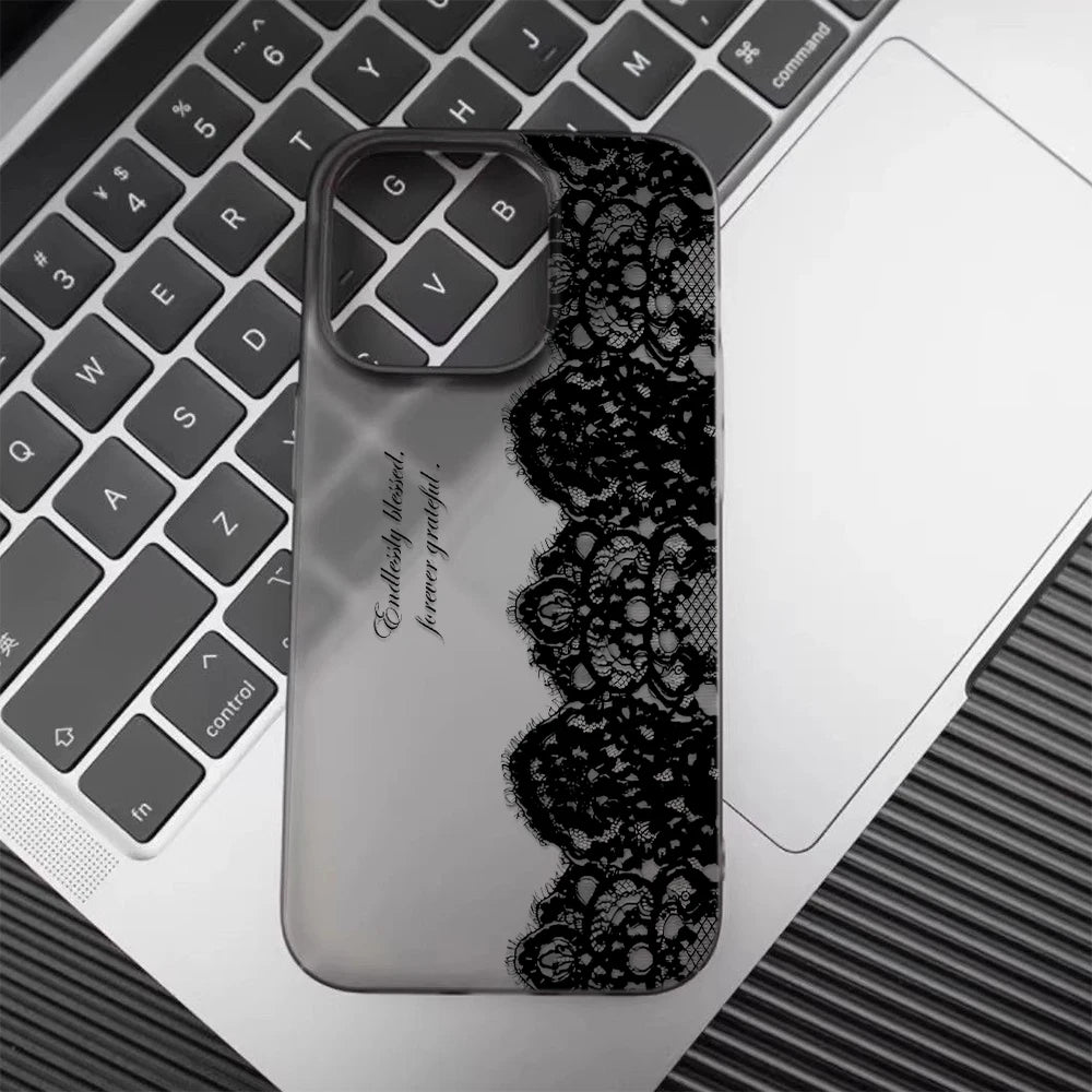 Letter Black Lace Phone Case For IPhone 17 16 15 14 13 12 11 Pro Max 13 12 17 Air 16 Plus Shockproof Soft Clear Cases Coque
