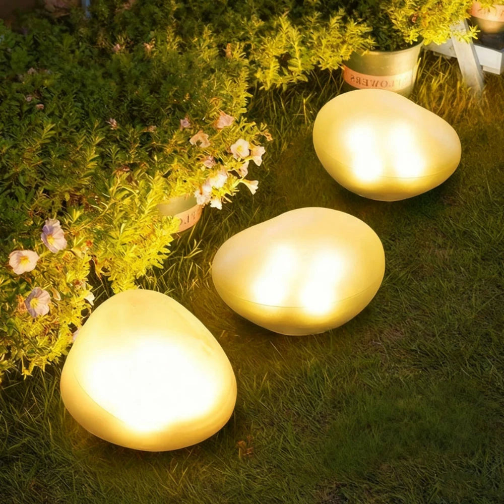 LED Outdoor Garden Lamp Solar Pebble Faux Stone Lawn Light Semi-Flush Mount for Pathways Yard Decor Garden Illumination Lighting