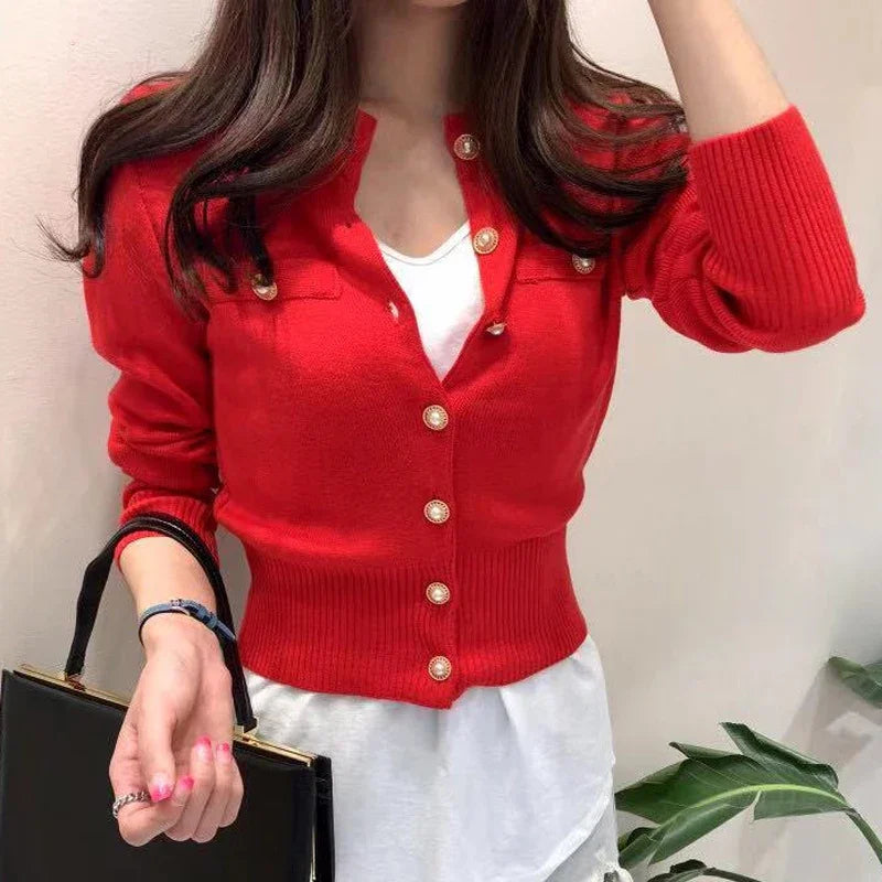 Autumn Winter Long Sleeve Fashion Women Cardigans Sweater Knitted Coat Short Casual Single Breasted Korean Slim Chic Ladies Tops