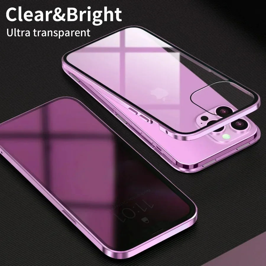 Anti-peeping Double Sided Magnetic Adsorption Case For iPhone17 16e 16 15 14 13 12 11 Pro Max XR Privacy Screen Shockproof Cover