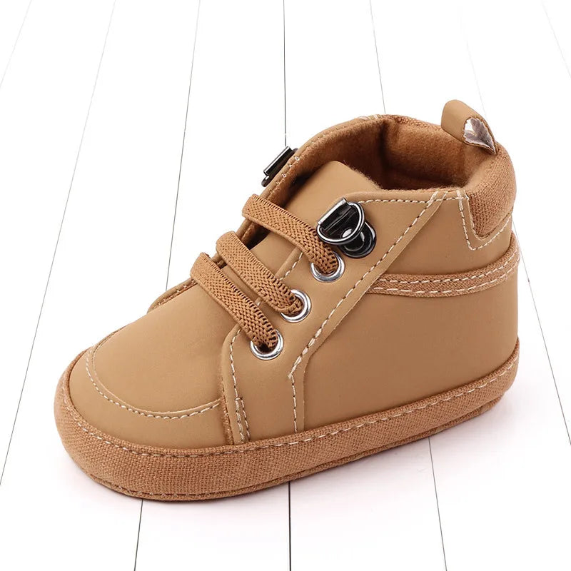 Brand Newborn Baby Boy Shoes Soft Sole Crib Shoes Warm Boots Anti-slip Sneaker Solid PU First Walkers for 1 Year Old 0-18 Months