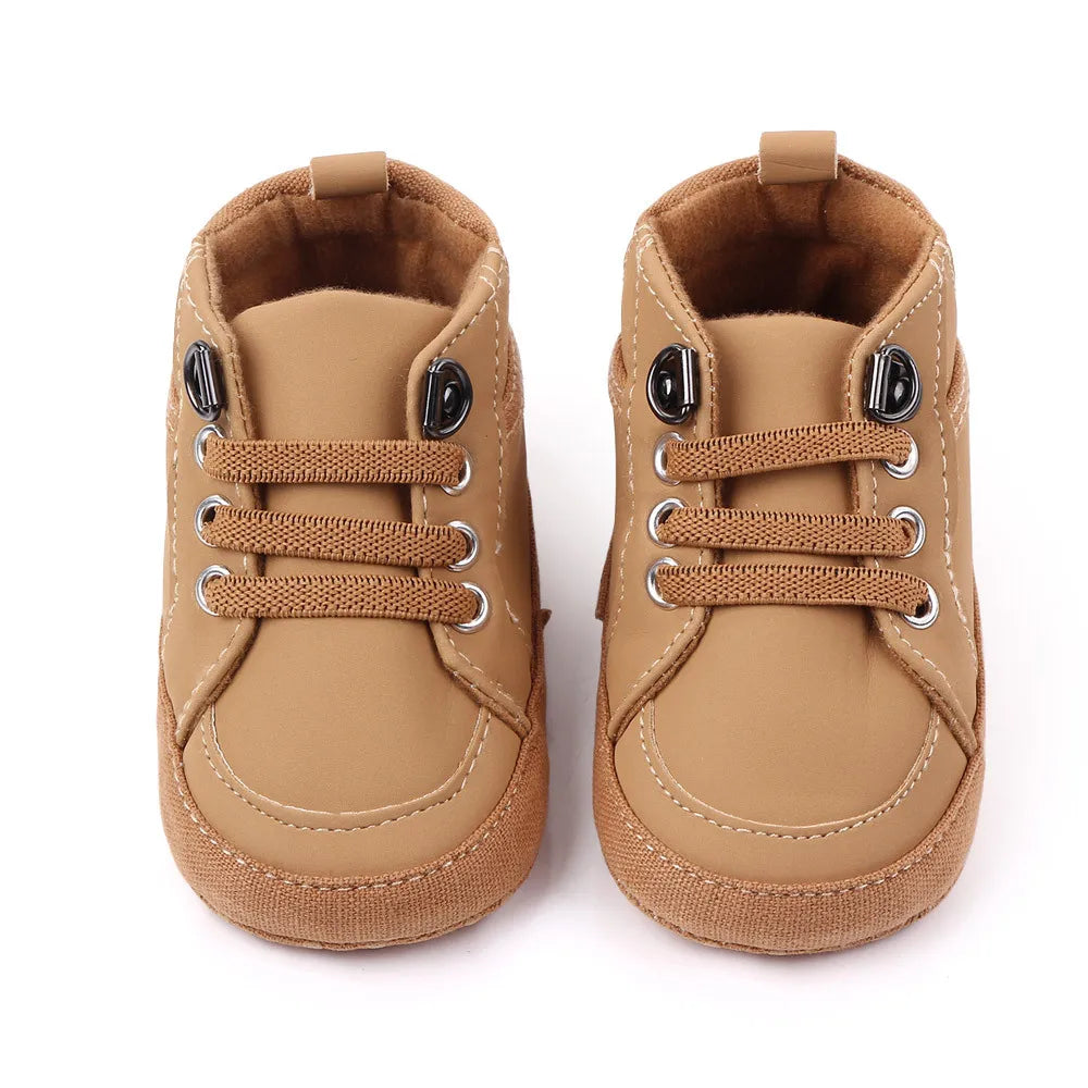 Brand Newborn Baby Boy Shoes Soft Sole Crib Shoes Warm Boots Anti-slip Sneaker Solid PU First Walkers for 1 Year Old 0-18 Months
