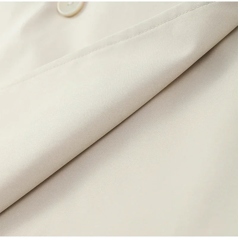 Casual Belt Lace Up Short Trench Coat Women Elegant Full Sleeve V Neck Loose Fashion Jacket Spring Daily High Street Outerwear