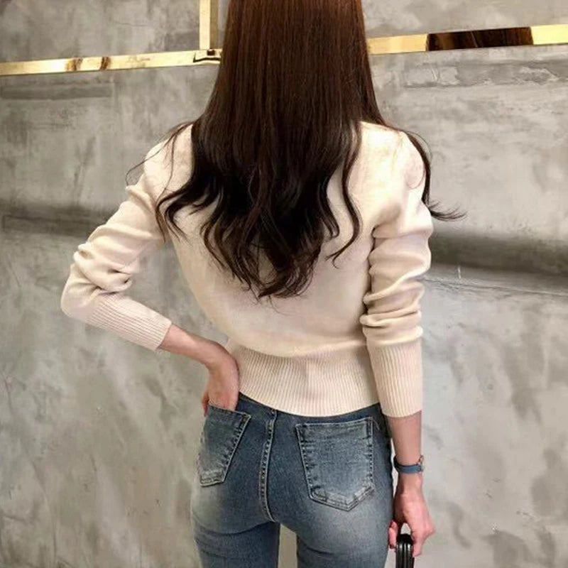 Autumn Winter Long Sleeve Fashion Women Cardigans Sweater Knitted Coat Short Casual Single Breasted Korean Slim Chic Ladies Tops