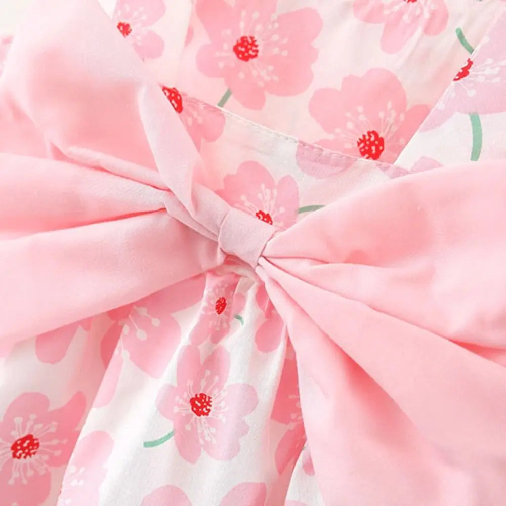 Elegant Bowknot Baby Girl Princess Dress Cotton Summer Floral Dress with Hat Sweet Sleeveless Flower Dress Beach Vacation
