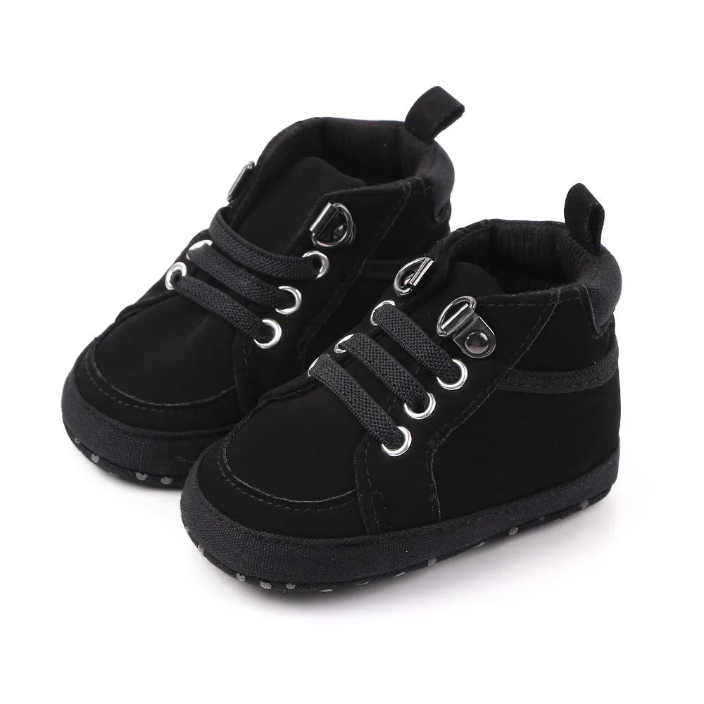Brand Newborn Baby Boy Shoes Soft Sole Crib Shoes Warm Boots Anti-slip Sneaker Solid PU First Walkers for 1 Year Old 0-18 Months