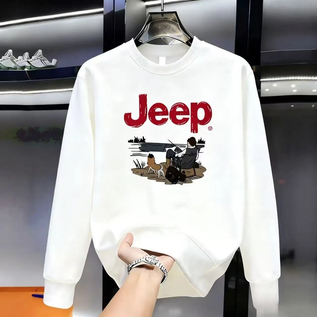 2026 Jeep High-quality Men's Casual Printed All-match Long-sleeved Round-neck Pure Cotton Sweatshirt for Spring and Autumn