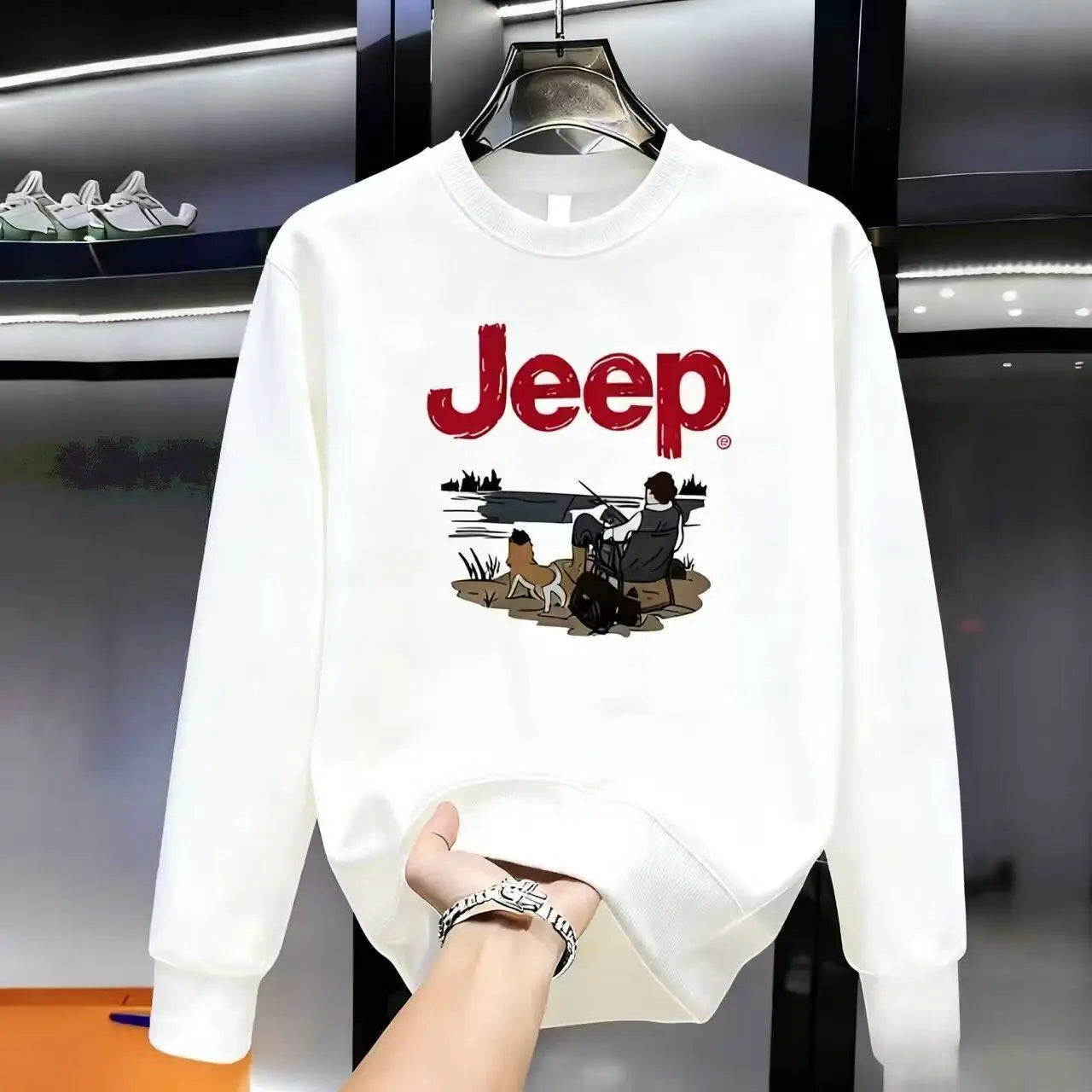 2026 Jeep High-quality Men's Casual Printed All-match Long-sleeved Round-neck Pure Cotton Sweatshirt for Spring and Autumn
