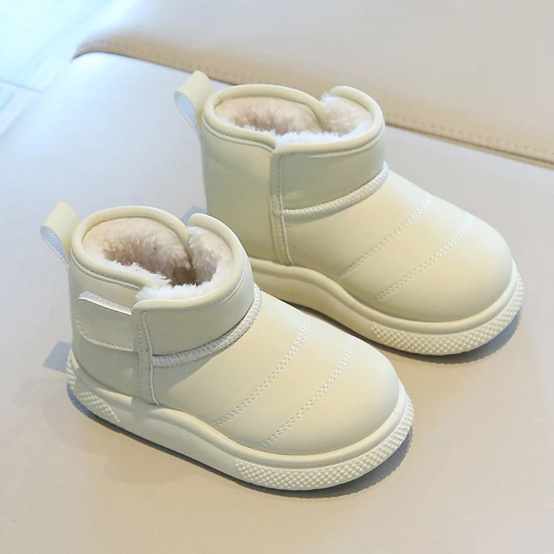 Children Snow Boots Concise Style Plush Chunky Winter Kids Short Boot Solid Color Slip-on Unisex Classic Boys Girls Shoes