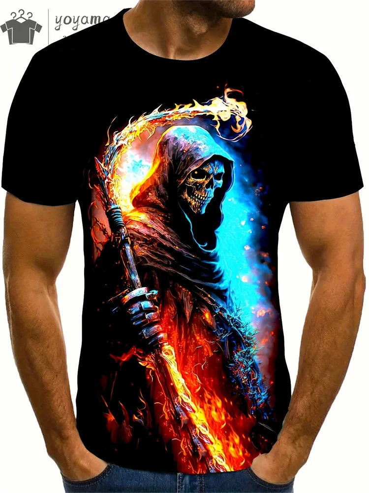 Men's Horror Skull Print T-Shirt 3D Print Vintage O-Neck Short Sleeve Fashion Oversized T-Shirts Men's Summer Street Clothing