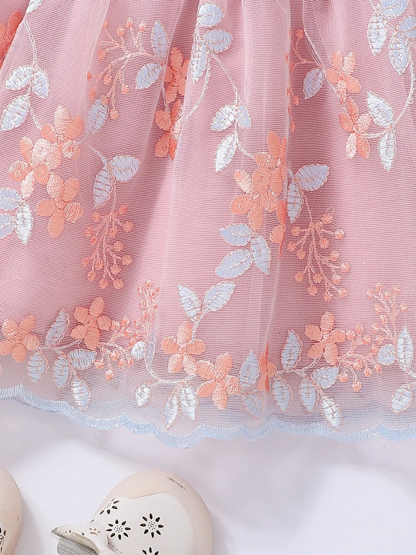 Baby Pink Lace Embroidery Princess Dress Girl's First Birthday Gown with Butterfly Knot Net Skirt Infant Special Occasion Outfit