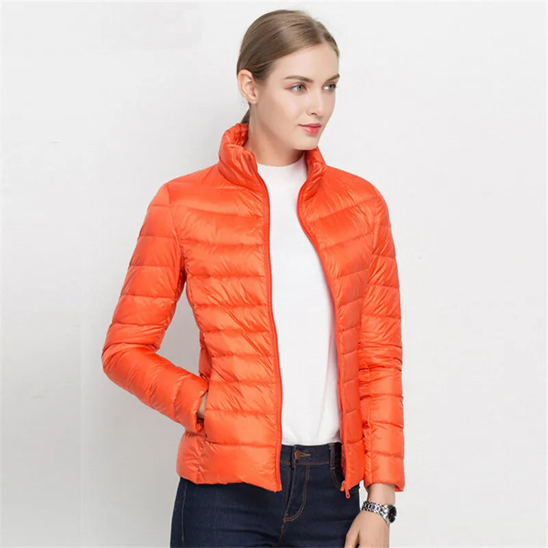Johnature 2025 New Women Coat Autumn Winter White Duck Down Jacket Solid Colors Warm Slim Zipper Fashion Light Down Coat