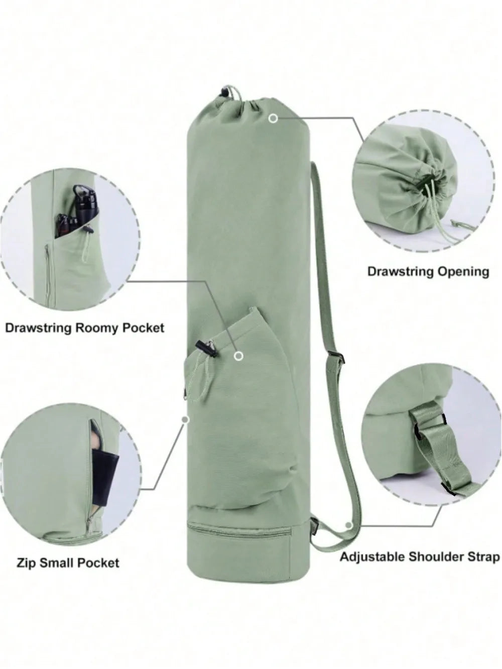 Yoga Mat Bag with Water Bottle Bag, Wet Wipes Bag and Adjustable Rope, Multifunctional Yoga Mat Storage Bag, Sports Gym Bag
