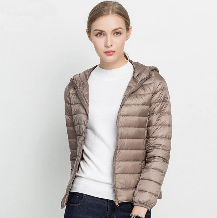Johnature 2025 New Women Coat Autumn Winter White Duck Down Jacket Solid Colors Warm Slim Zipper Fashion Light Down Coat