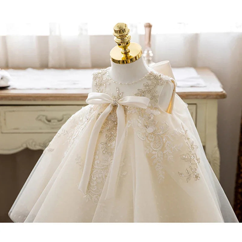 baby lace Sleeveless birthday  High-end 1 year White baptism dress girl costume Girls dress princess dress 1-10yrs wear