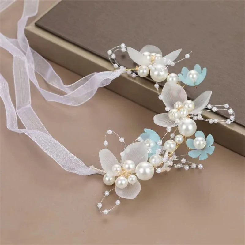 Elegant Girls Headband Imitated Pearl Hair Headdress Baby GirlsFlower Wreath Bride Garland Head Hoop Wedding Headbands Hair