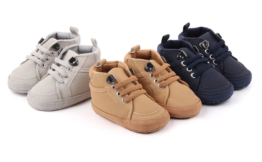 Brand Newborn Baby Boy Shoes Soft Sole Crib Shoes Warm Boots Anti-slip Sneaker Solid PU First Walkers for 1 Year Old 0-18 Months