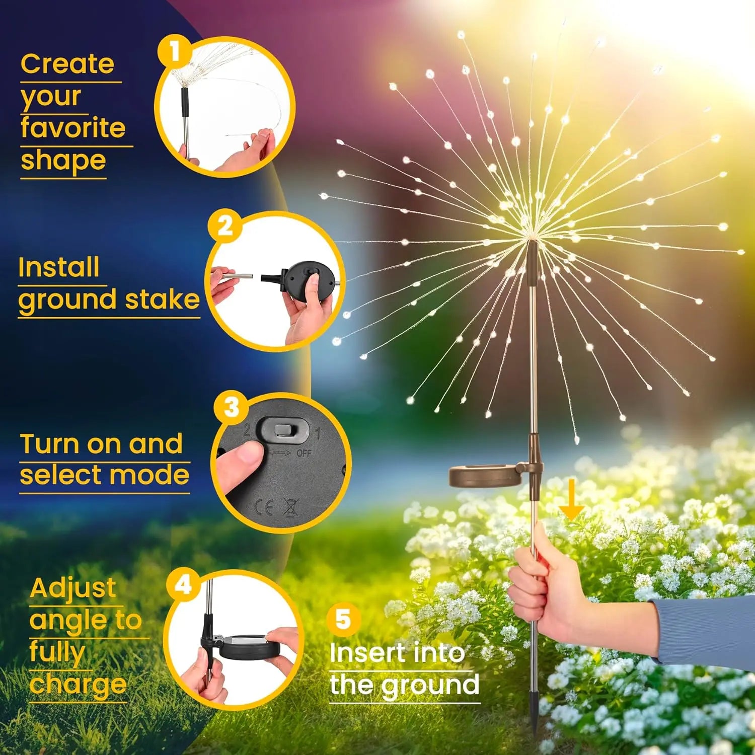 Garden Decoration Solar Light for Outdoors DIY Dandelion Solar Plug Garden Lighting Weatherproof Solar Firework Lamp Patio Lawn