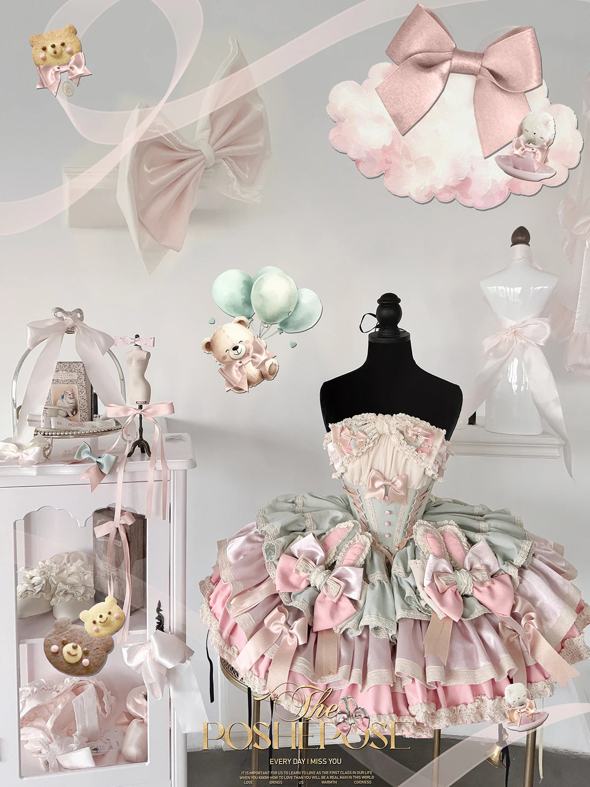 Heavy Industry Elegant Sexy Princess Birthday Dress 3D Big Bow Lace Edge Lace-up Slim Sweet Kawaii Lolita Ball Gown Dress Women