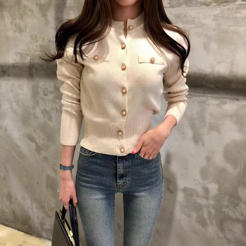 Autumn Winter Long Sleeve Fashion Women Cardigans Sweater Knitted Coat Short Casual Single Breasted Korean Slim Chic Ladies Tops