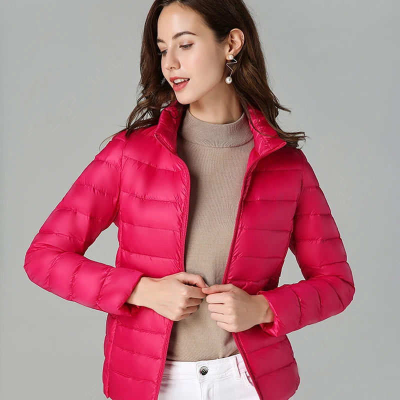 Johnature 2025 New Women Coat Autumn Winter White Duck Down Jacket Solid Colors Warm Slim Zipper Fashion Light Down Coat