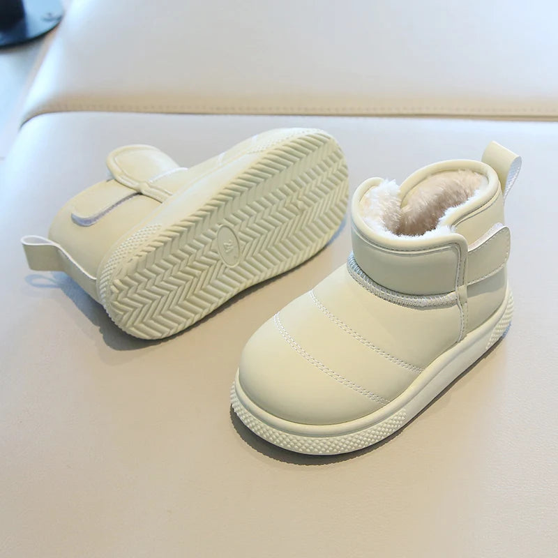 Children Snow Boots Concise Style Plush Chunky Winter Kids Short Boot Solid Color Slip-on Unisex Classic Boys Girls Shoes