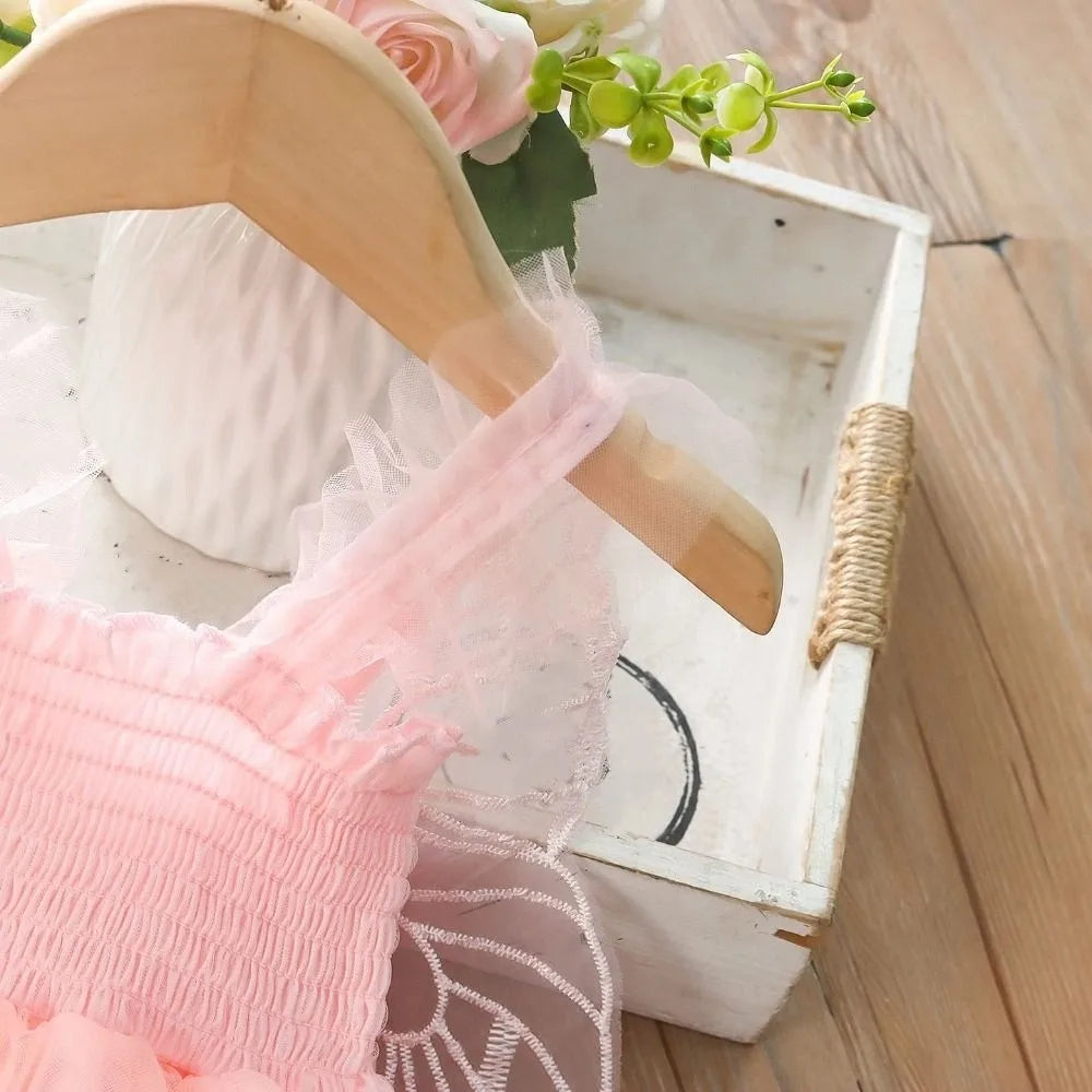Fashion Lace-up Baby Girl Princess Dress Sleeveless Lace Baby Girl Bubble Dress Sweet Casual Butterfly Wing Pettiskirt Kids