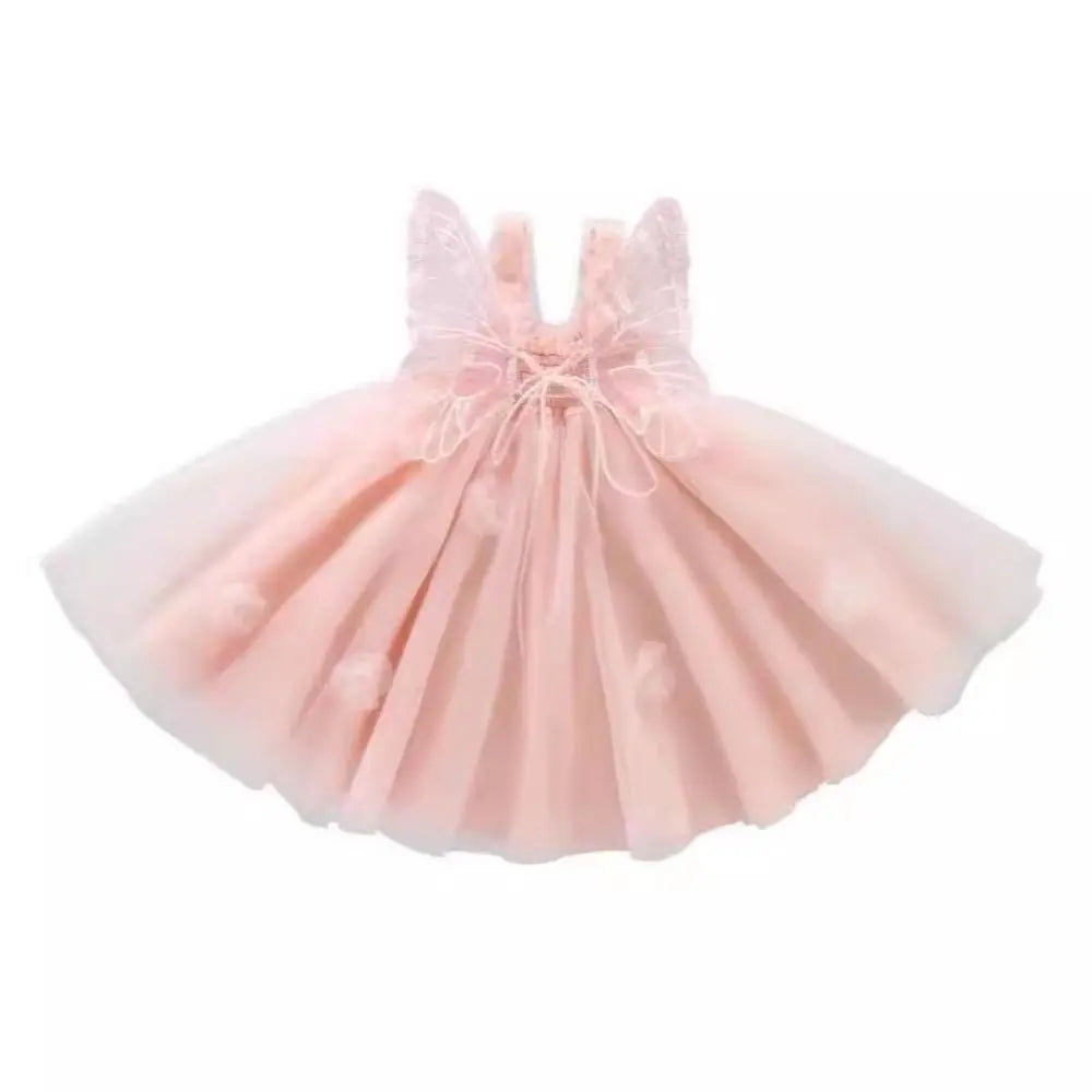 Fashion Lace-up Baby Girl Princess Dress Sleeveless Lace Baby Girl Bubble Dress Sweet Casual Butterfly Wing Pettiskirt Kids