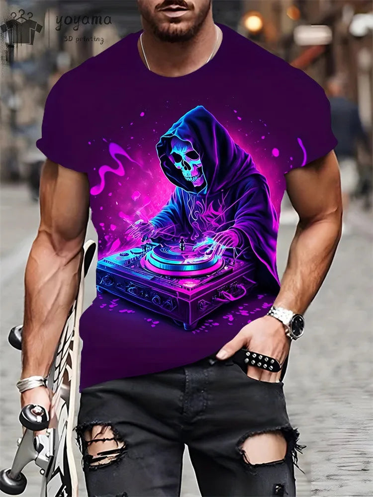 Men's Horror Skull Print T-Shirt 3D Print Vintage O-Neck Short Sleeve Fashion Oversized T-Shirts Men's Summer Street Clothing