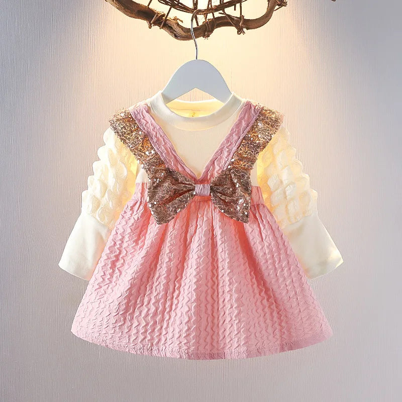 Fashion Baby Girl Dress Sequined Bow Wedding Party Princess Costume Elegant Toddler Birthday Dress Kid Outfit Child Clothes A912
