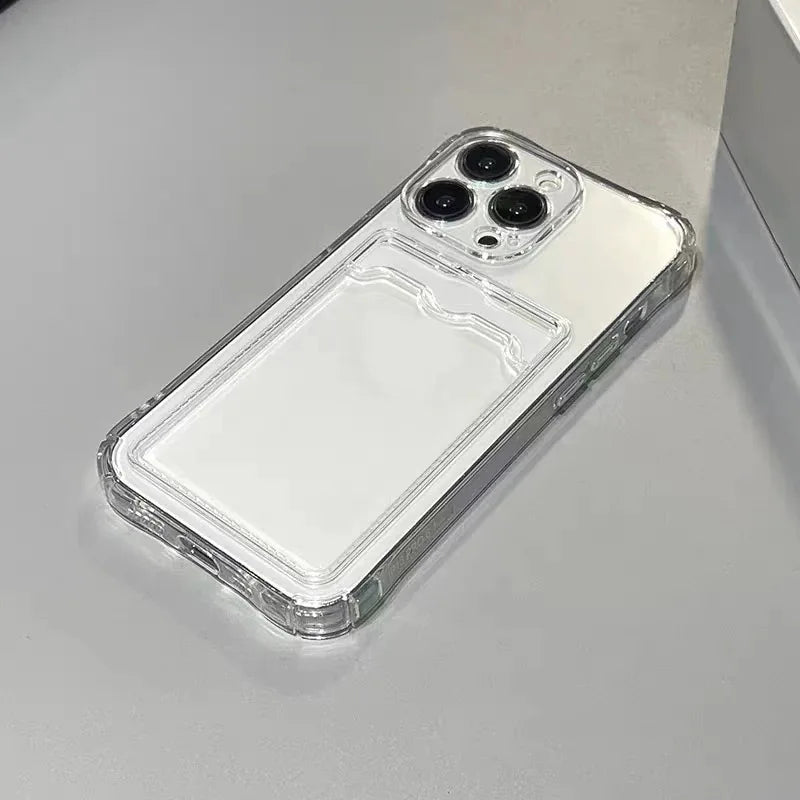 Shockproof Clear Phone Case for iPhone 15 14 13 12 11 Pro Protection Back Card Pocket Cover