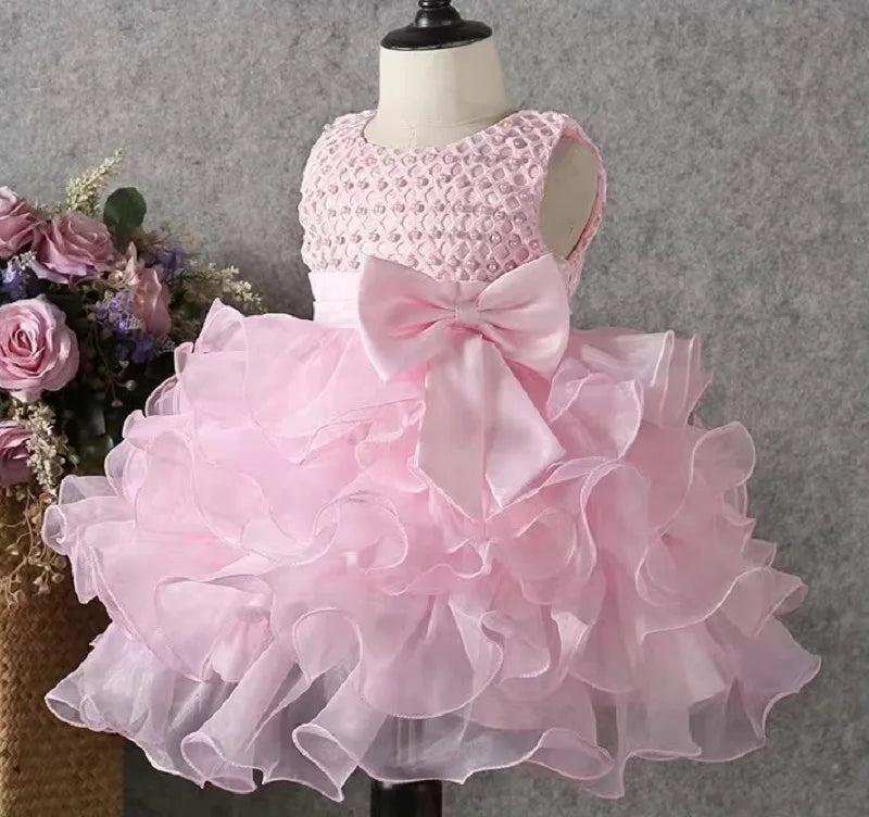 Baby Girl Princess Dress Pearl Infant Toddler Girl layered Vintage Vestido Party Birthday Ball Gown Xmas Baby Clothes 1-7Y